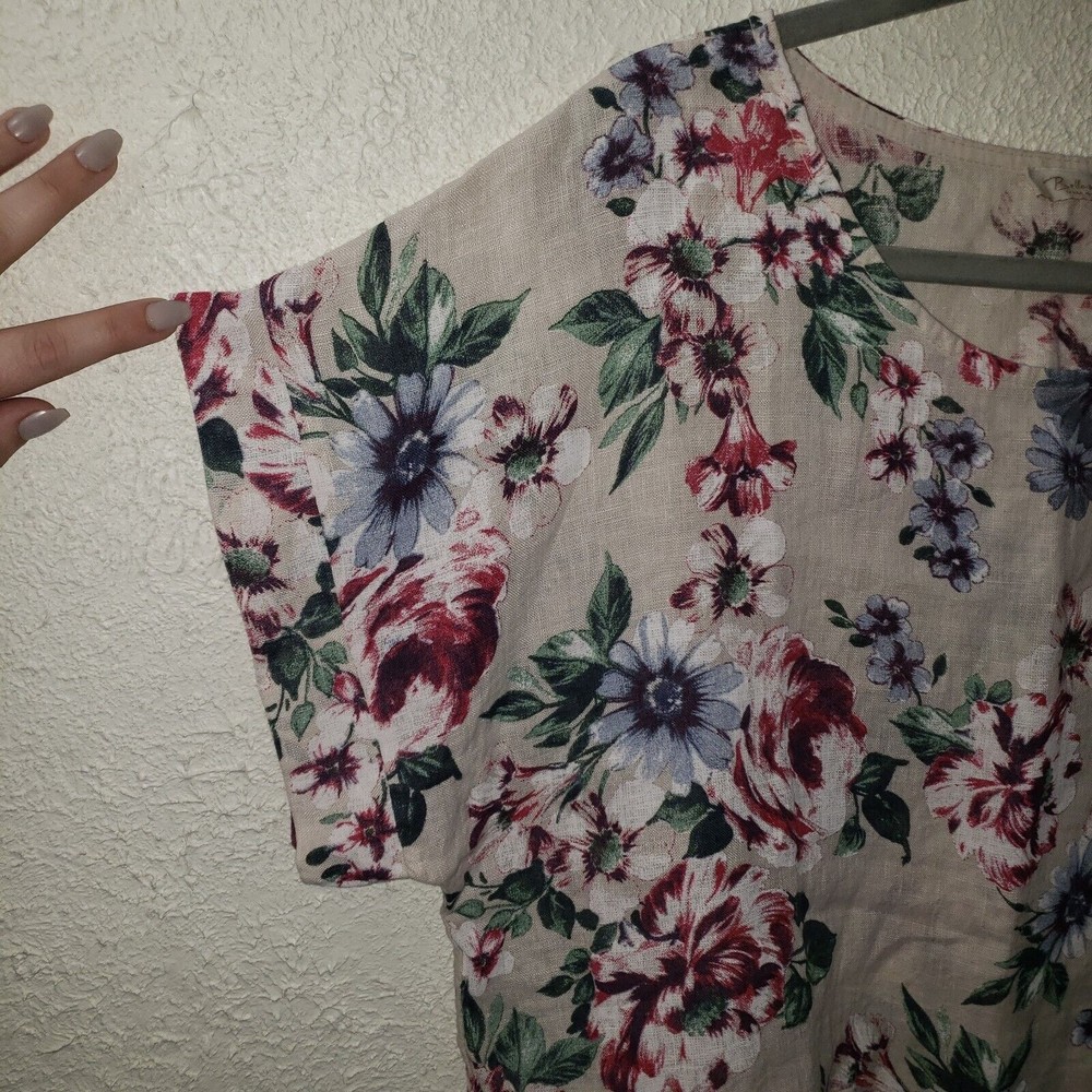 Bellambia Sz L 100% Linen Laganlook Floral Shirt Top Womens Blouse Made In Italy - Picture 3 of 9